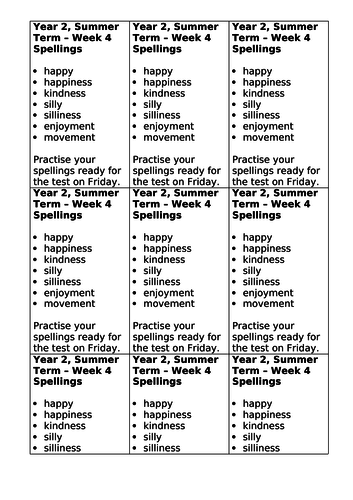 Year 2, No Nonsense Spelling List - Summer, Week 4