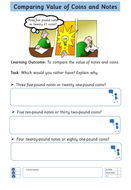 money year 2 money comparing value of coins and notes free worksheet