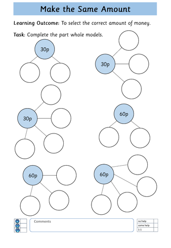 money year 2 make the same amount of money using part whole models