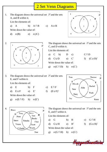 venn diagrams worksheet with answers teaching resources