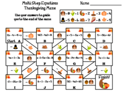 Solving Multi Step Equations Activity: Thanksgiving Math Maze ...
