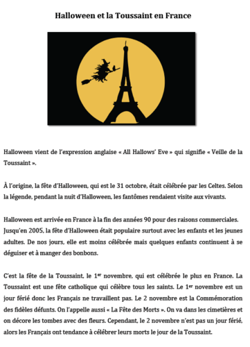 Halloween et Toussaint en France- GCSE and A-Level French