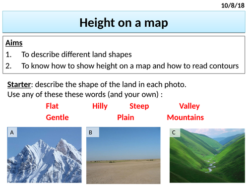 Showing Height On A Map Os Map Skills - Height On A Map (Spot Heights, Layer Shading, Contours) |  Teaching Resources