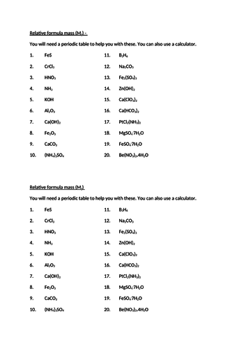 relative-formula-mass-worksheets-teaching-resources