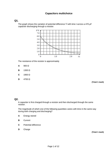 Multichoice Practise - Capacitors - AQA A-level Physics.