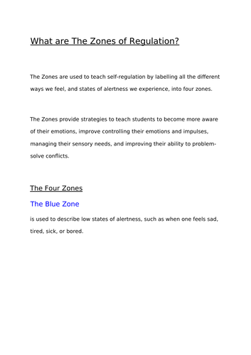 Zones Of Regulation Teacher Resource Pack | Teaching Resources