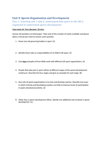 Cambridge Technical Sport and Physical Activity - Unit 3: Sports ...