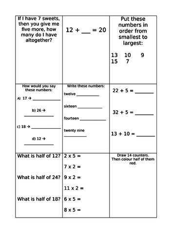 homework year 2 maths