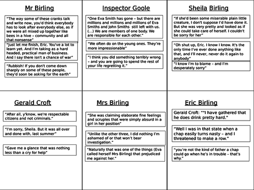 Aqa An Inspector Calls Quote Revision Teaching Resources