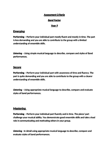 Assessment Criteria for Units of work (life without levels)