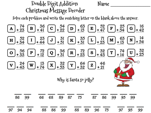 Double Digit Addition Without Regrouping Christmas Math Activity ...