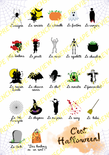 French Halloween Vocabulary Sheet - Poster with illustrations ...