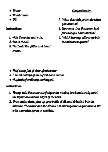 Differentiated Comprehension - Instructions Year 1/2