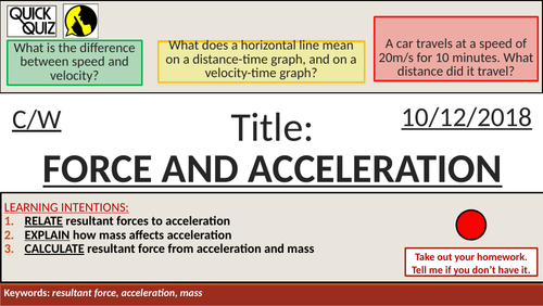 KS4 New GCSE (9-1) - Force and Acceleration (AQA P10.1 Force and Motion)