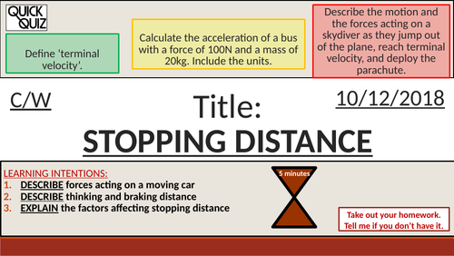 KS4 New GCSE (9-1) - Forces and Braking (AQA P10.3 Force and Motion)