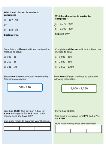 Year 4 - Efficient subtraction