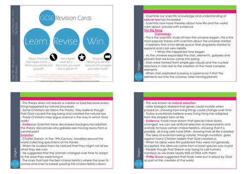 GCSE/KS4 RE I Religion & Science Philosophy Revision Cards