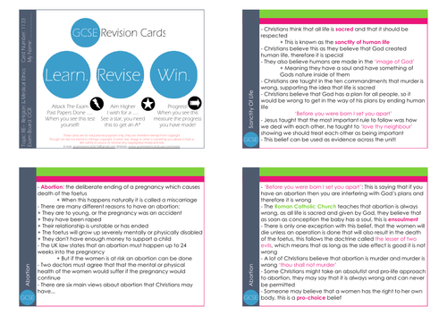 GCSE/KS4 RE I Medical Ethics  Ethics Revision Cards