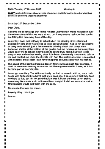 Diary entry lesson (Goodnight Mr Tom) Year 6 | Teaching Resources