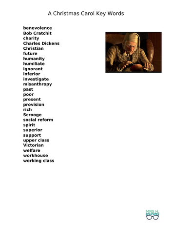 A Christmas Carol Key Words Sheet  Teaching Resources