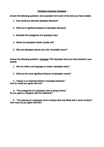 dystopian creative writing worksheet