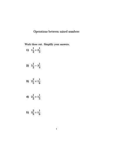 Operations between mixed numbers worksheet no 2 (with solutions ...