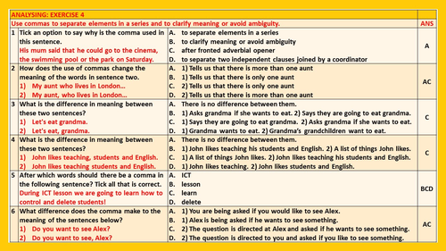 COMMAS AND INVERTED COMMAS - PUNCTUATION: 21 WORKSHEETS WITH ANSWERS