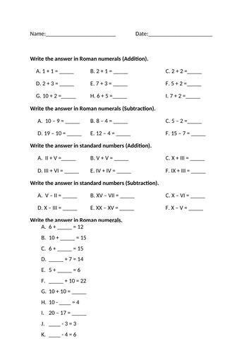 Roman Numerals - 4 Operations | Teaching Resources