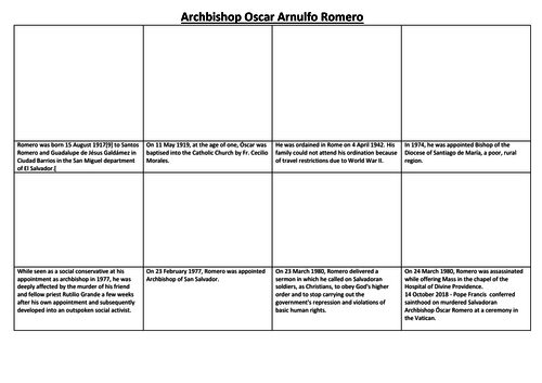 Archbishop Oscar Arnulfo Romero Comic Strip and Storyboard