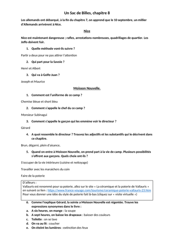 Questions On Un Sac De Billes Chapter 8 Teaching Resources