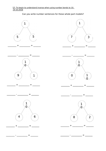 Number Bonds to 10 inverse | Teaching Resources