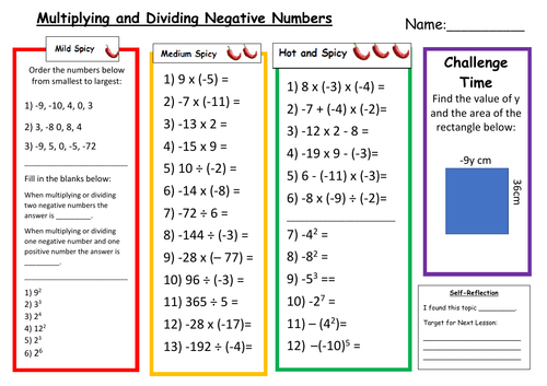 multiplying and dividing negative numbers differentiated