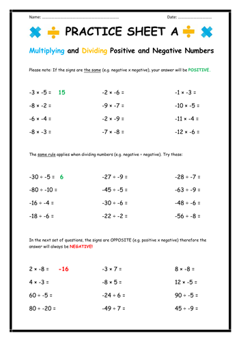 add subtract multiply divide positive and negative numbers