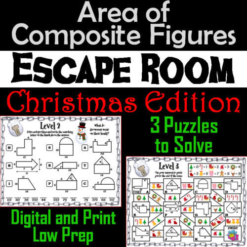 Area of Composite Figures Game Geometry Escape Room Christmas Math