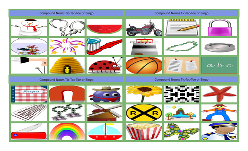 Compound Nouns Legal Size Photo Tic-Tac-Toe-Bingo Game | Teaching Resources