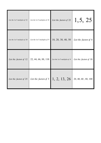 Puzzle - Factors and Multiples (KS1 upwards) | Teaching Resources