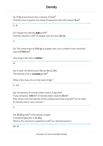 Density worksheet for GCSE Maths / Science | Teaching Resources