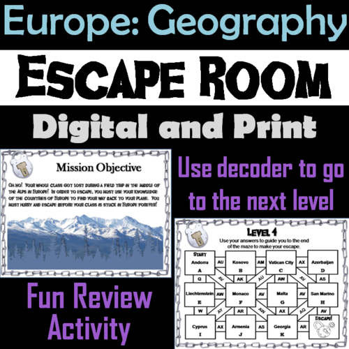 Countries of Europe: Social Studies Escape Room Geography
