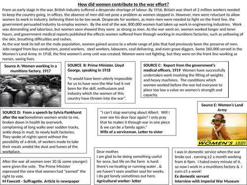 The Suffragettes - The role of Women in World War One | Teaching Resources