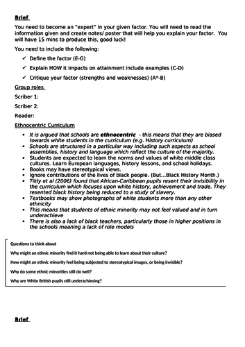 ethnicity and attainmnet