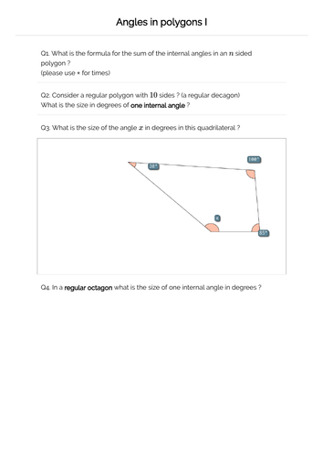 Angles In Polygons Worksheet Gcse Maths Teaching Resources