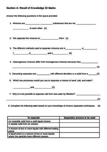 Separation Techniques Test And Answers Teaching Resources