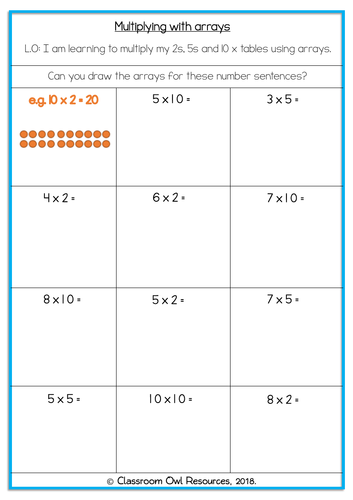 year 2 maths multiplying with arrays differentiated worksheets