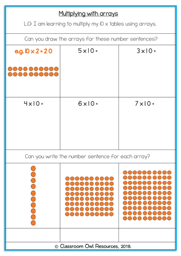 year 2 maths multiplying with arrays differentiated