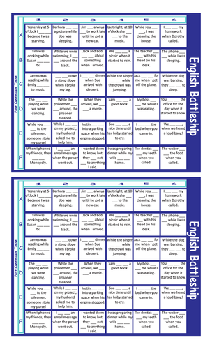 Past Continuous Tense Legal Size Text Battleship Game | Teaching Resources