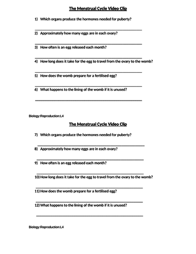 ks3 unit 7b biology reproduction worksheets only teaching resources