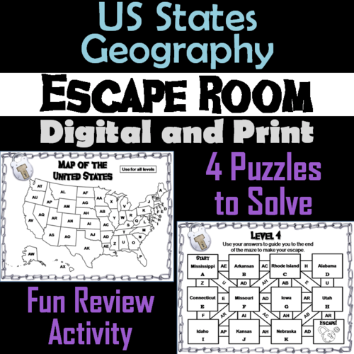 50 States Geography Escape Room Social Studies