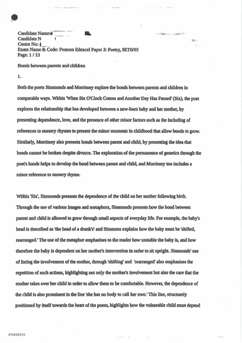 A-Level Student exemplar response to Paper 3 poetry Section B on John ...