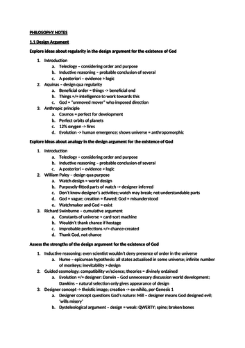 A-Level Edexcel Religious Studies Philosophy Notes [ALL TOPICS]