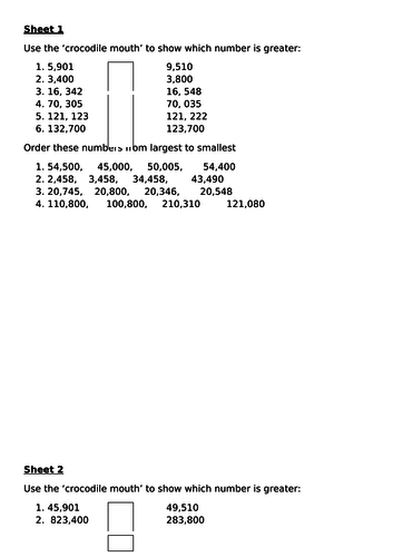 order and compare 5 and 6 digit numbers worksheets challenges y5 teaching resources